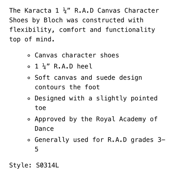 Bloch Karacta 1 1/4" R.A.D. Canvas Character Shoes - S0314L Size 8L - Picture 2 of 7